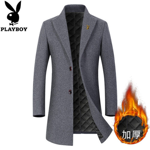 花花公子羊毛呢子大衣男中长风衣