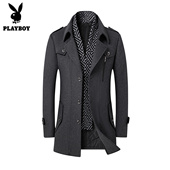 加棉加厚羊毛呢大衣男商务休闲中长款 花花公子秋冬季 男士 风衣外套