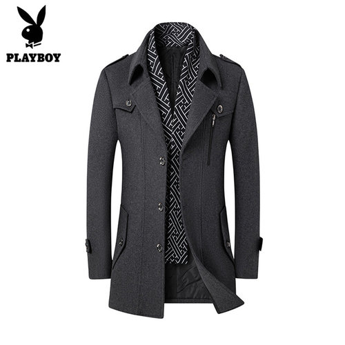 花花公子羊毛呢大衣男风衣外套冬