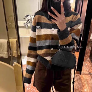 2026新款秋冬别致条纹宽松针织外套法式小香风显瘦气质毛衣开衫女