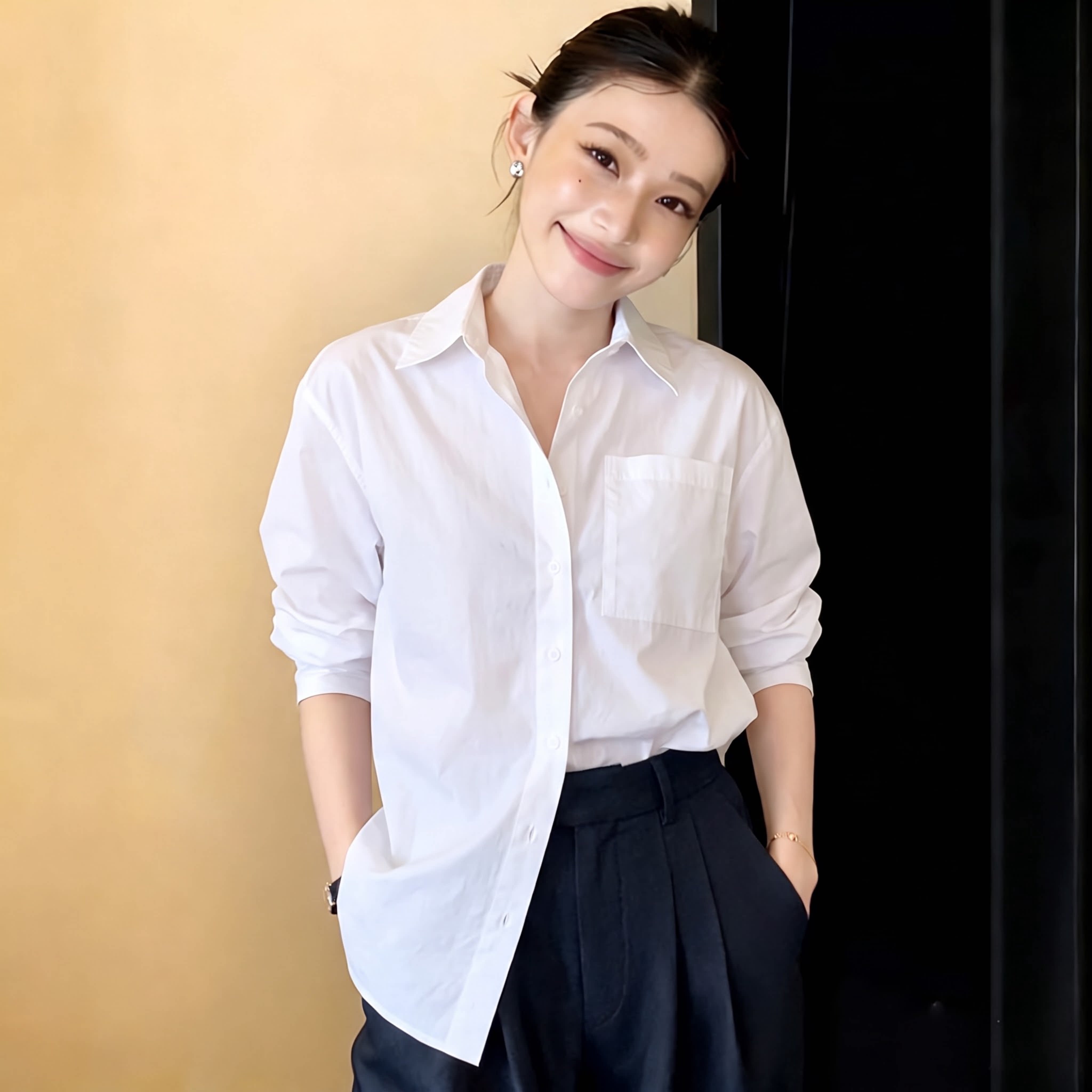 韩版新款慵懒风白色显瘦长袖衬衫女春秋简约休闲通勤百搭翻领上衣