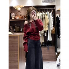 韩风设计感小众修身显瘦红色毛衣女秋季新款绝美内搭洋气针织上衣