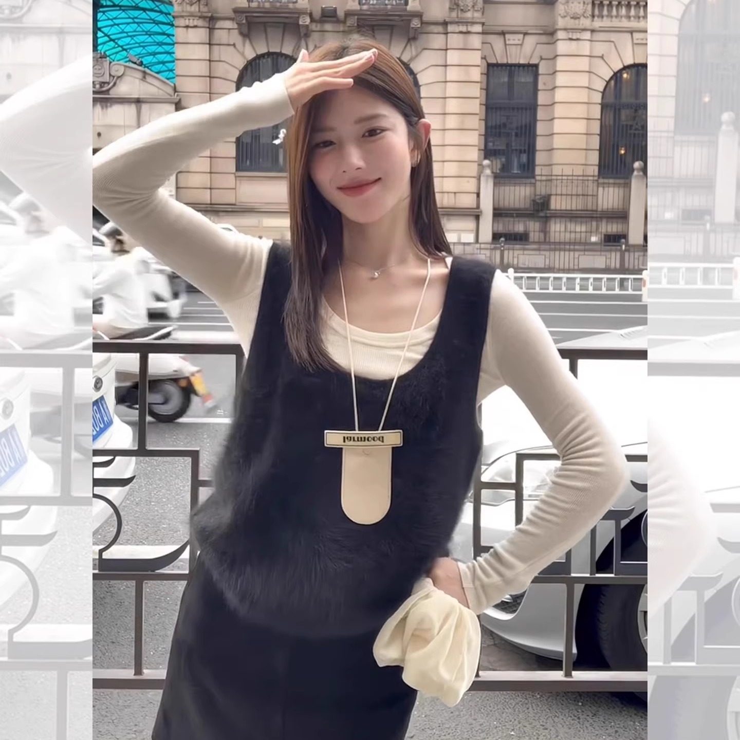 秋冬新款黑色设计感U领毛衣马甲学院ins韩风绝美外穿软糯针织背心