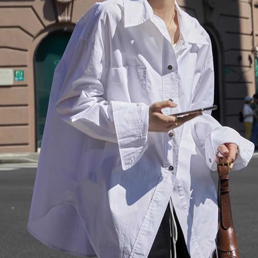 韩范宽松外搭长袖白色廓形衬衫