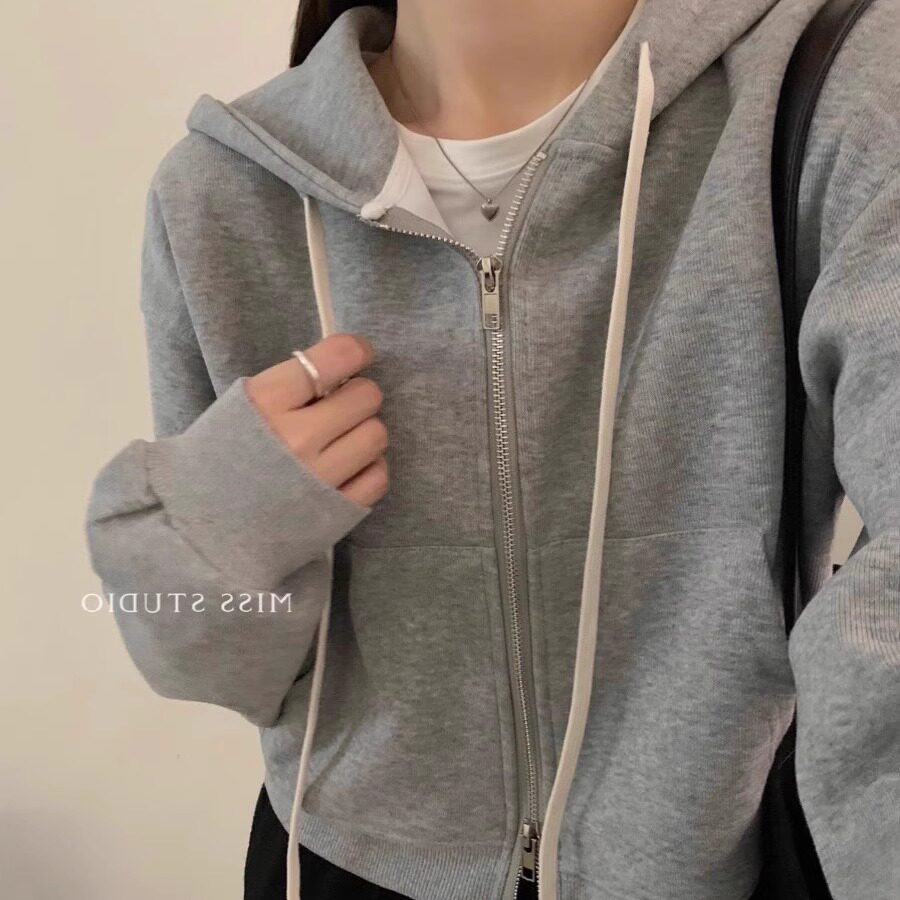 学院风韩版宽松连帽双拉链卫衣