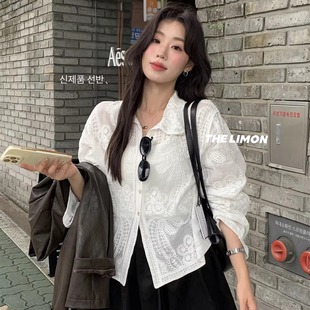 法式 漂亮刺绣提花衬衫 小个子减龄显瘦娃娃领衬衣 超仙女装 初秋新品