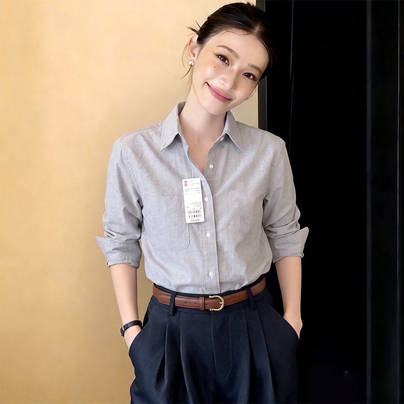 韩版新款休闲洋气翻领长袖衬衫女初秋通勤职业装百搭减龄宽松上衣