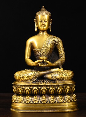 藏传纯铜释迦佛尼佛像七寸五方佛精品仿古鎏金佛八尊佛像家用摆件