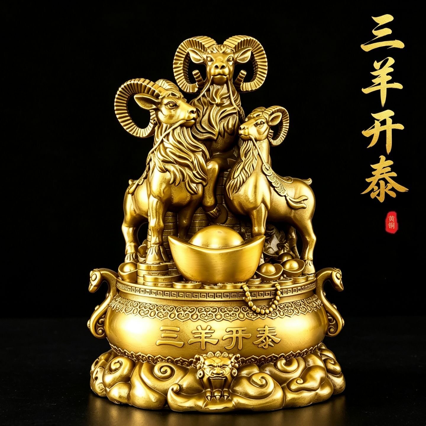 黄铜羊摆件生肖羊三羊开泰领头羊装饰摆件