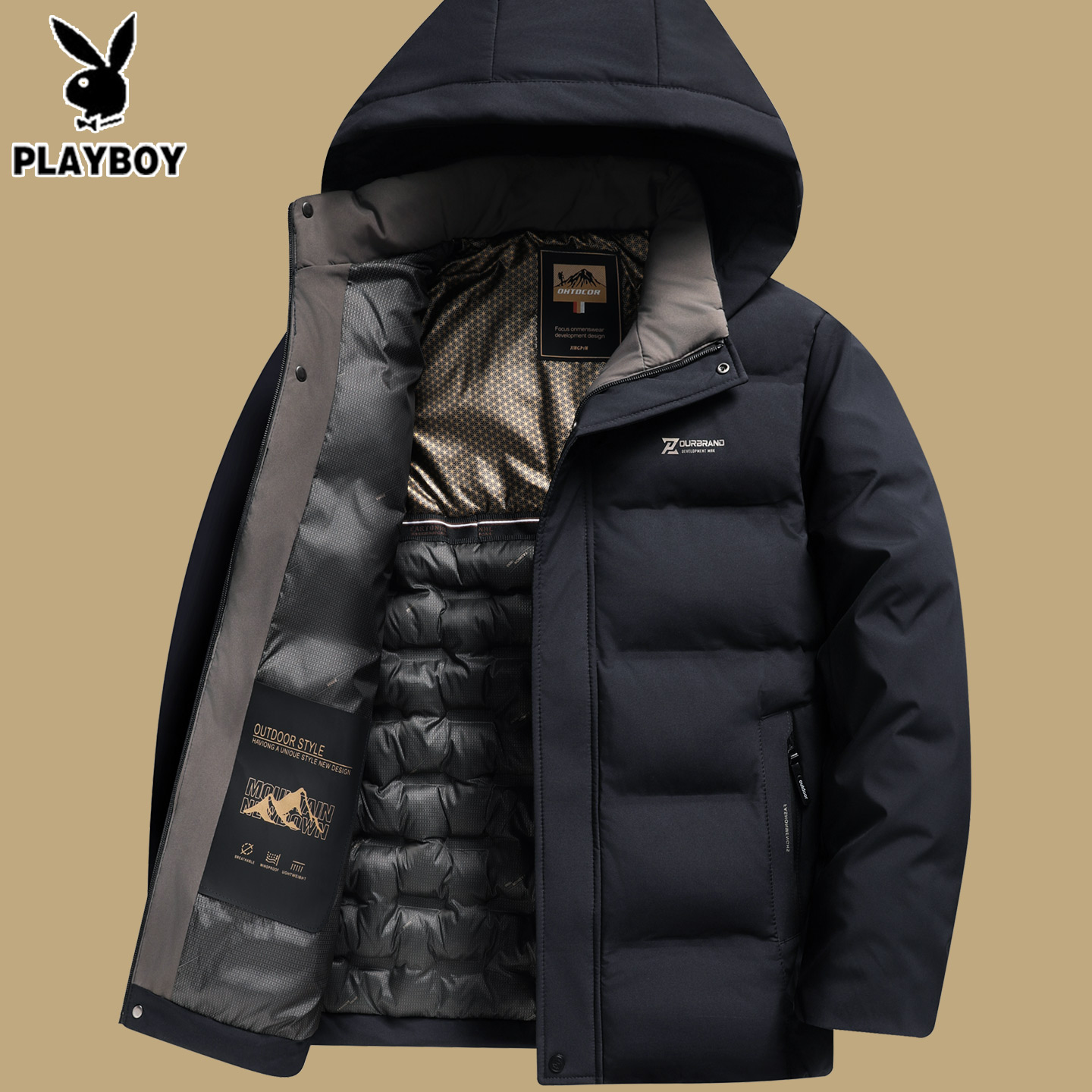 花花公子中年休闲冬季保暖棉衣男