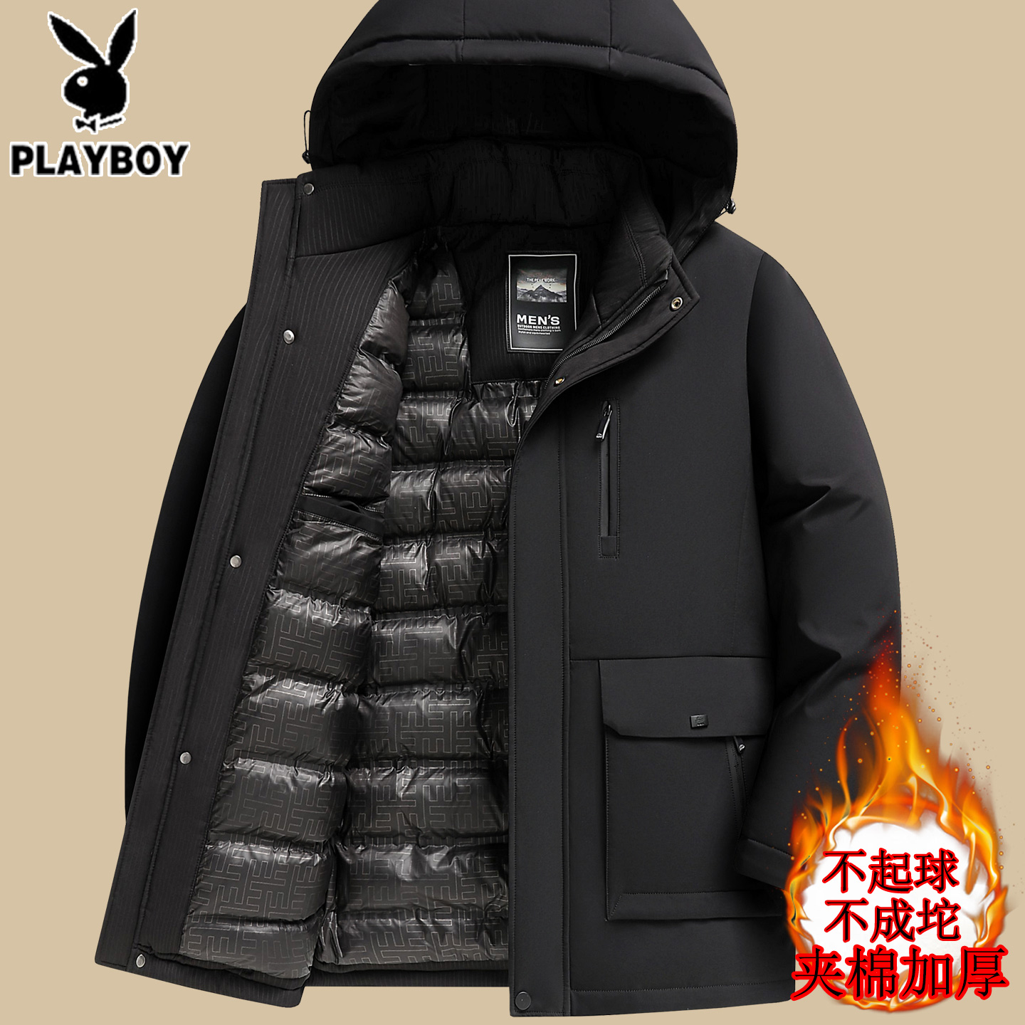 花花公子加厚冬季棉衣老人保暖男