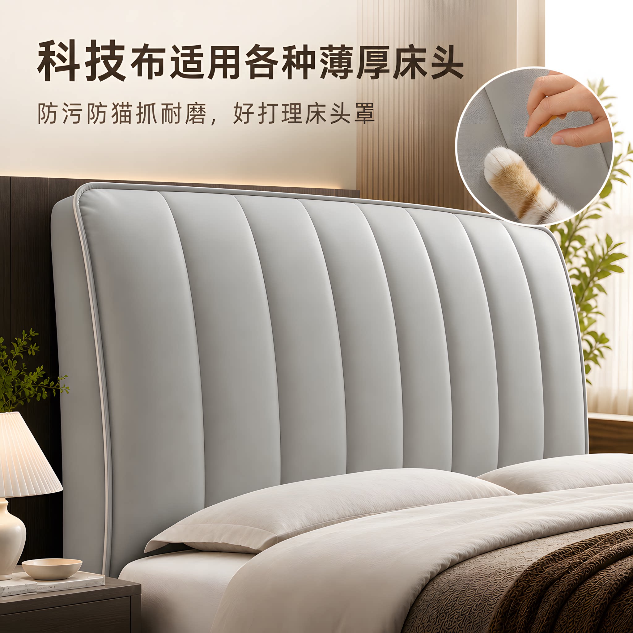简约仿皮加厚夹棉全包防尘床头罩