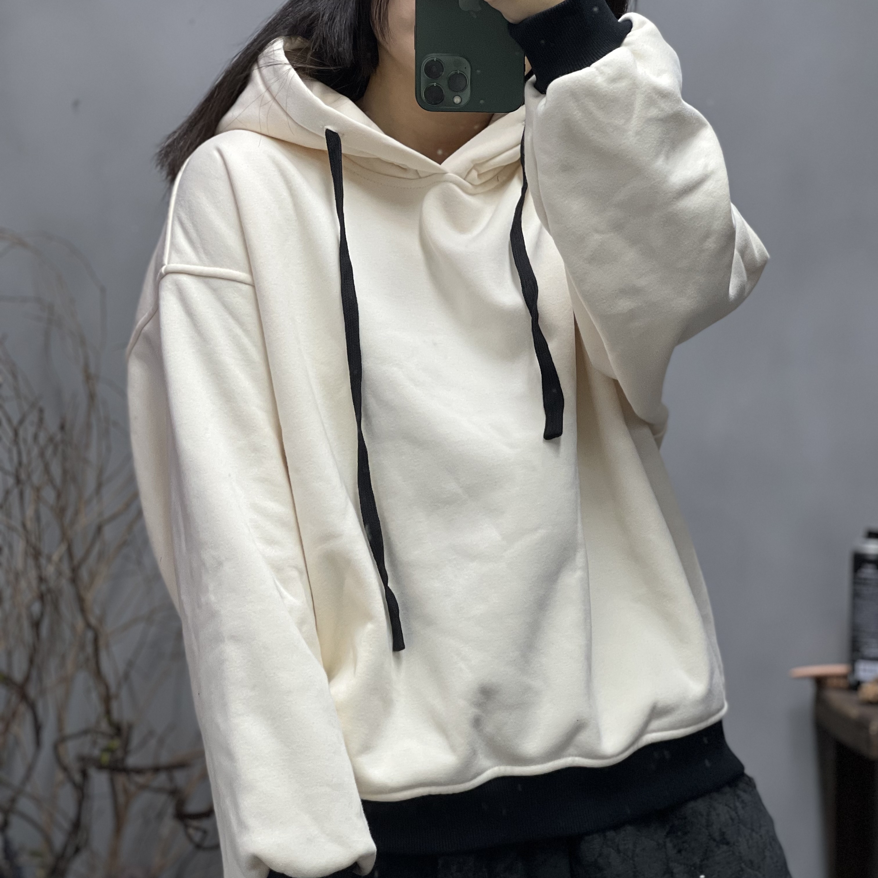 57 2542 冬季新品连帽加绒加厚简约休闲百搭女士卫衣 胸围132长62