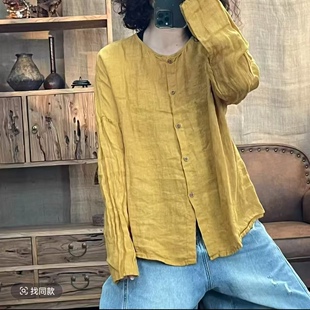 010 26169 春季新品亚麻休闲百搭亮色女士上衣衬衫 胸围118长61