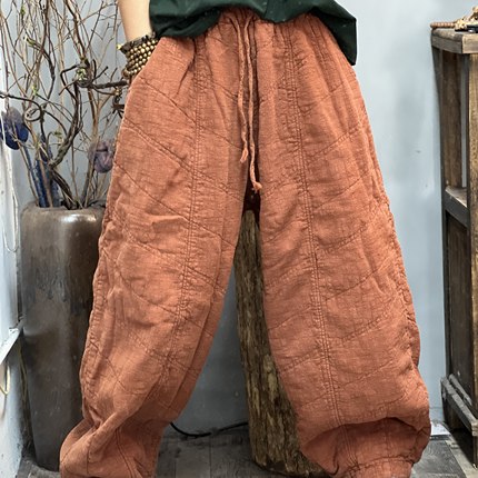 FF 7208 秋季新品亚麻炒色怀旧文艺休闲百搭女士裤子 臀围138长92