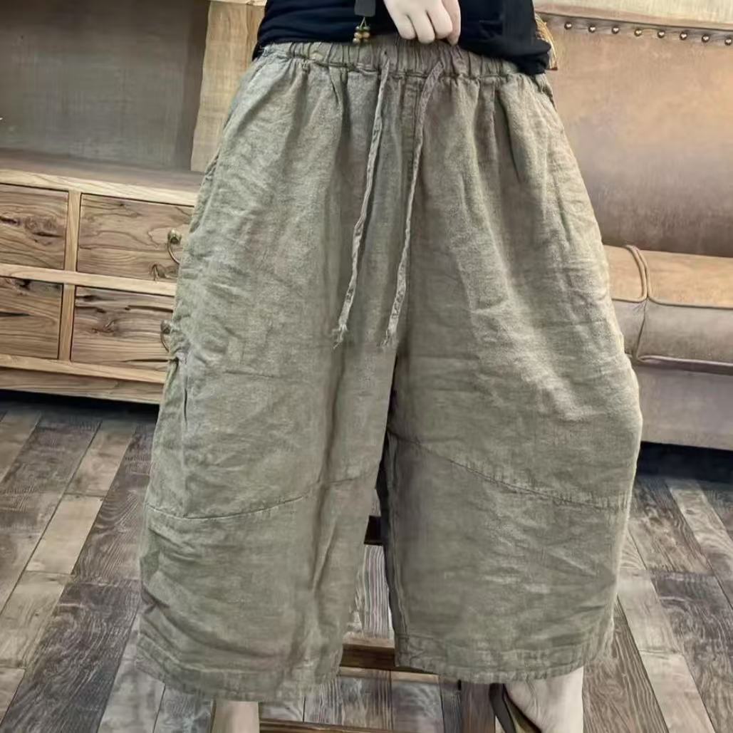 FF 6998 夏季新品亚麻休闲百搭文艺女士裤子 臀围146长75