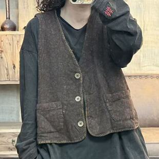 57 0262 秋季新品麻棉休闲百搭两面穿女士马夹 胸围120长55
