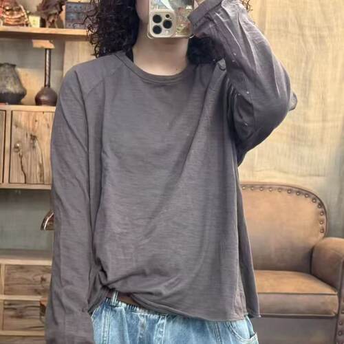 008 9625 秋季新品简约百搭打底休闲百搭上衣女士T恤 胸围120长60