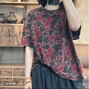 棉料炒色做旧印花百搭圆领休闲T恤 010 218 夏季 长65胸围125