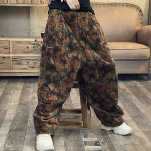 6607 长89臀围132 秋季 印花复古港风休闲裤 植绒数码