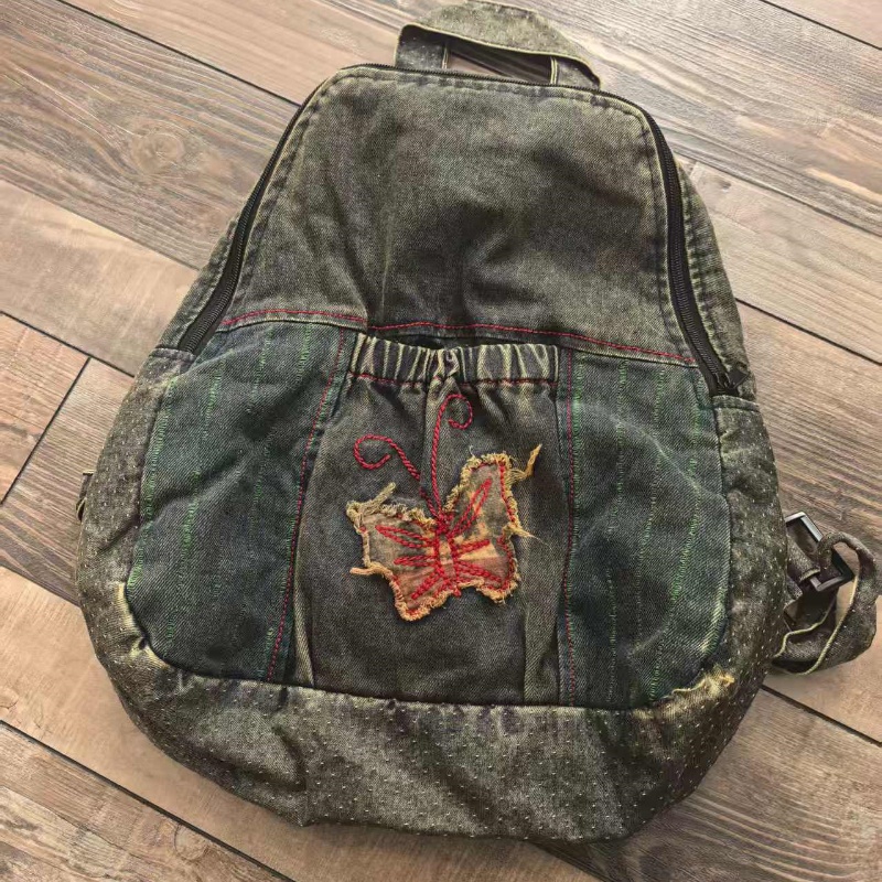 33 新品休闲百搭拼接撞色牛仔女士双肩包包