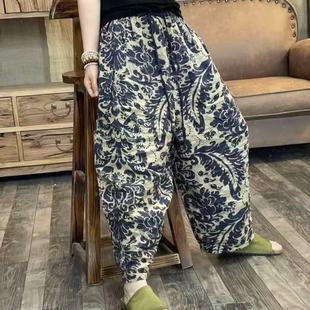 子 臀围142长87 亚麻花色文艺休闲百搭女士裤 新品 6901 夏季