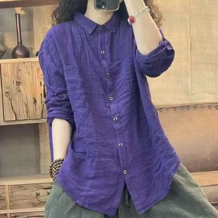 7065 麻系复古文艺休闲百搭女士衬衫 新品 胸围126长65 秋季
