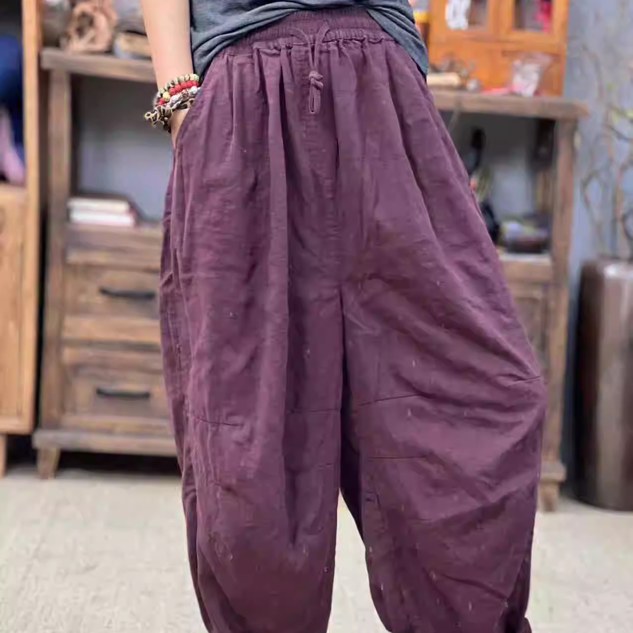 臀围130新品亚麻女士裤子文艺风