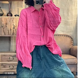 休闲百搭麻系文艺亮色女士衬衫 010 新品 春季 胸围134长73 26026