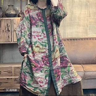 FF 7706 夏季新品中长款苎麻花色文艺开衫女士外套 胸围144长95