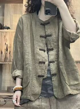 FF 7112 秋季新品盘扣文艺亚麻休闲百搭开衫女士外套 胸围138长63