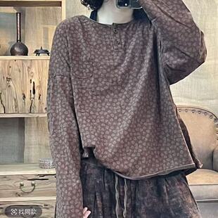 008 9717 春季新品休闲百搭花色圆领套头女士上衣T恤 胸围134长62