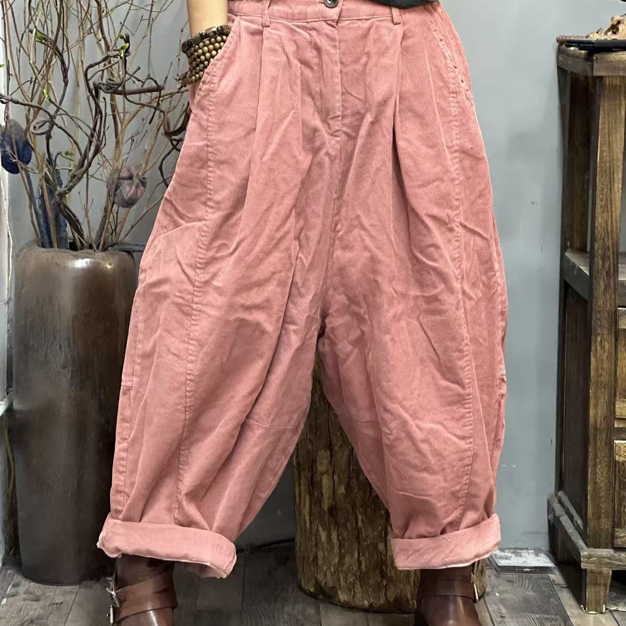 33 25-126冬季新品休闲百搭灯芯绒文艺女士裤子 臀围130长83