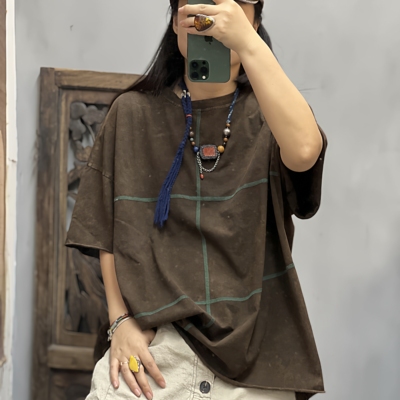57 18009 夏季新品炒色怀旧文艺休闲百搭女士上衣T恤 胸围144长66