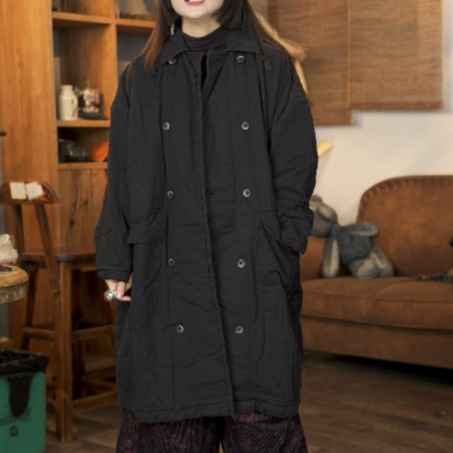 011 冬季新品炒色斜纹麻双排扣女士中长款女风衣棉服 胸围140长90