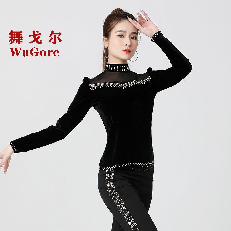 秋冬丝绒舞蹈服上衣新款拉丁舞上衣吉特巴女成人广场跳舞服装长袖