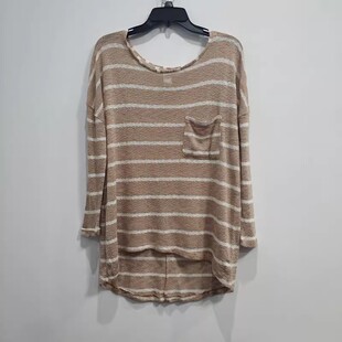外贸原单薄款条纹长袖针织衫女春秋舒适百搭中长宽松休闲圆领上衣