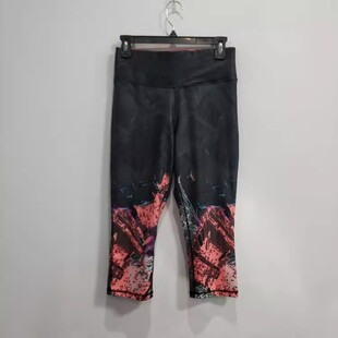 微瑕NO退换外贸瑜伽中裤 七分 女春夏高腰弹力紧身印花运动健身裤