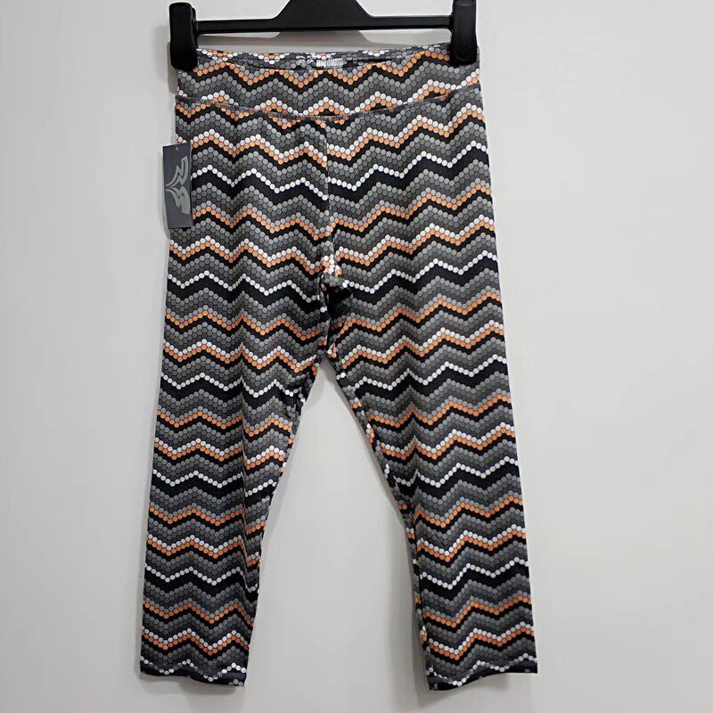 外贸原单瑜伽中裤女夏季薄款冰丝弹力高腰修身印花运动健身裤七分