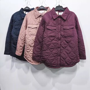 外贸原单大码衬衫休闲棉服女 冬季宽松中长轻薄夹棉保暖长袖棉衣