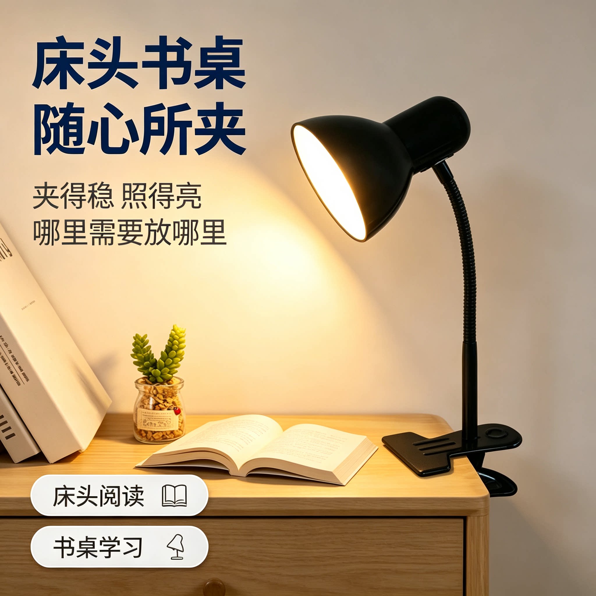 儿童书桌阅读学习写字小护眼灯带夹子的台灯 卧室床头LED夹子灯图片