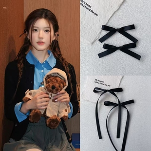 赵露思同款黑色蝴蝶结发夹秋冬双马尾发卡丝带绑发发带头饰发饰女