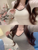 打底衫 香香 百搭 法式 秋冬保暖内衣磨毛带胸垫修身 秘密 韩漫身材