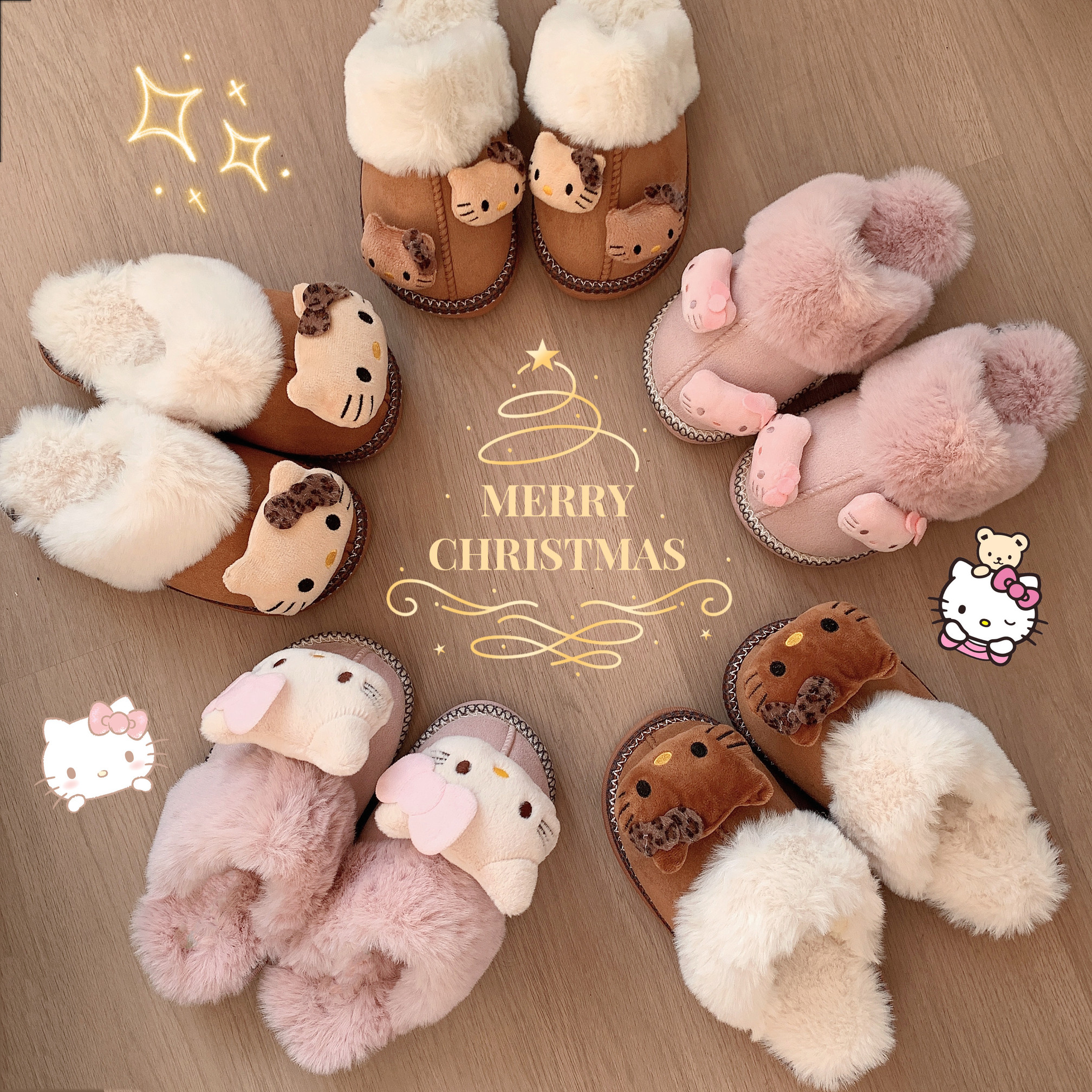 香香的秘密 冬日刚需*原创kitty雪地拖可爱棉鞋厚底保暖皮毛一体