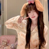 满杯饼饼 香香 秘密 黄油小狗冰丝家居服日系少女可爱睡衣套秋冬