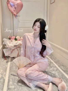 清冷气质蕾丝睡衣家居服外穿套装 香香 新中式 樱花粉黛 春夏 秘密