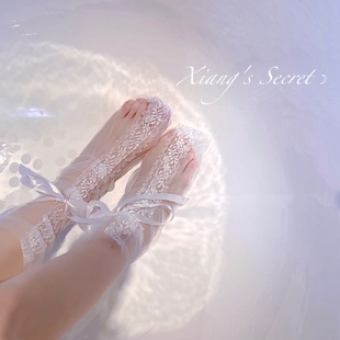 甜美百搭网纱透明绑带短袜堆堆袜 蕾丝蝴蝶结玻璃丝袜 香香 秘密