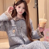 香香 女家居服 豹纹kitty半边绒加绒加厚睡衣2025新款 秘密 冬季