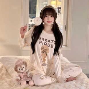 裸感莫代尔长袖 小熊曲奇 家居服日系纯欲舒适睡衣秋冬 秘密 香香