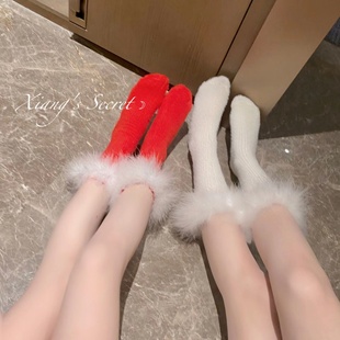 秋冬保暖毛毛加厚地板袜中筒袜舒适本命年红 节日氛围 香香 秘密